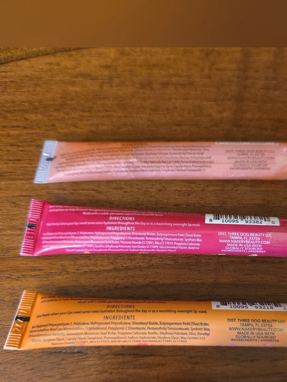 3x Nakery Lip Treatment & Shimmer Gloss, .50oz Each--Sealed/New